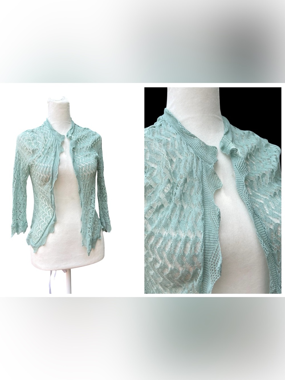 Vintage Max Azria Collection Cardigan Lace Crochet Open Front Green